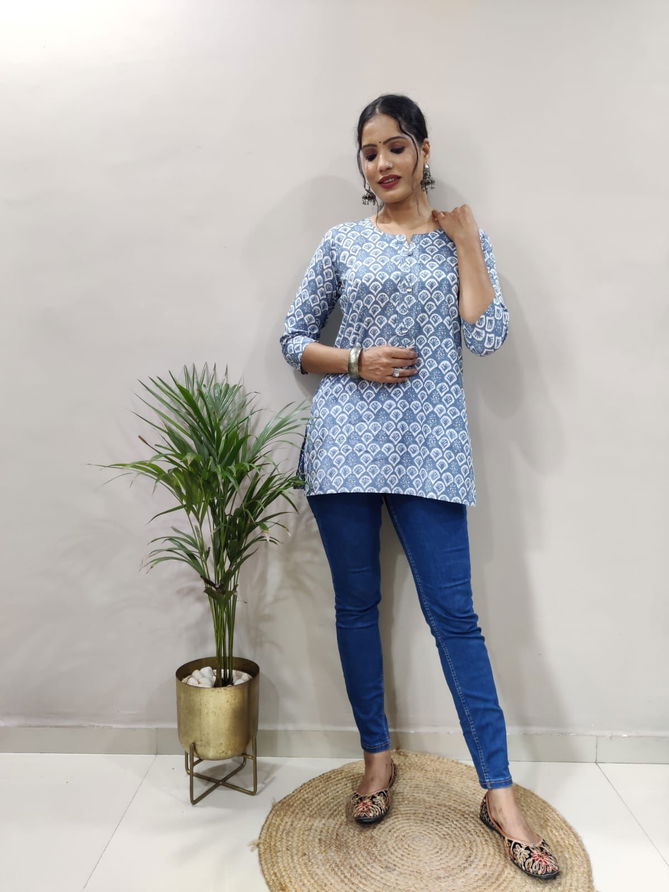 Mann Regular Wear Cotton Short Printed Kurtis Catalog